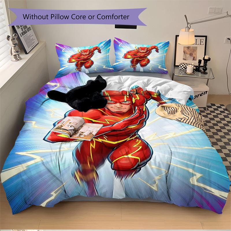 3pcs Flash Superhero Cover Set,Soft Comfortable Duvet Cover,Guest Room (1*Duvet Cover + 2*Pillowcases, Without Core) yy251024141