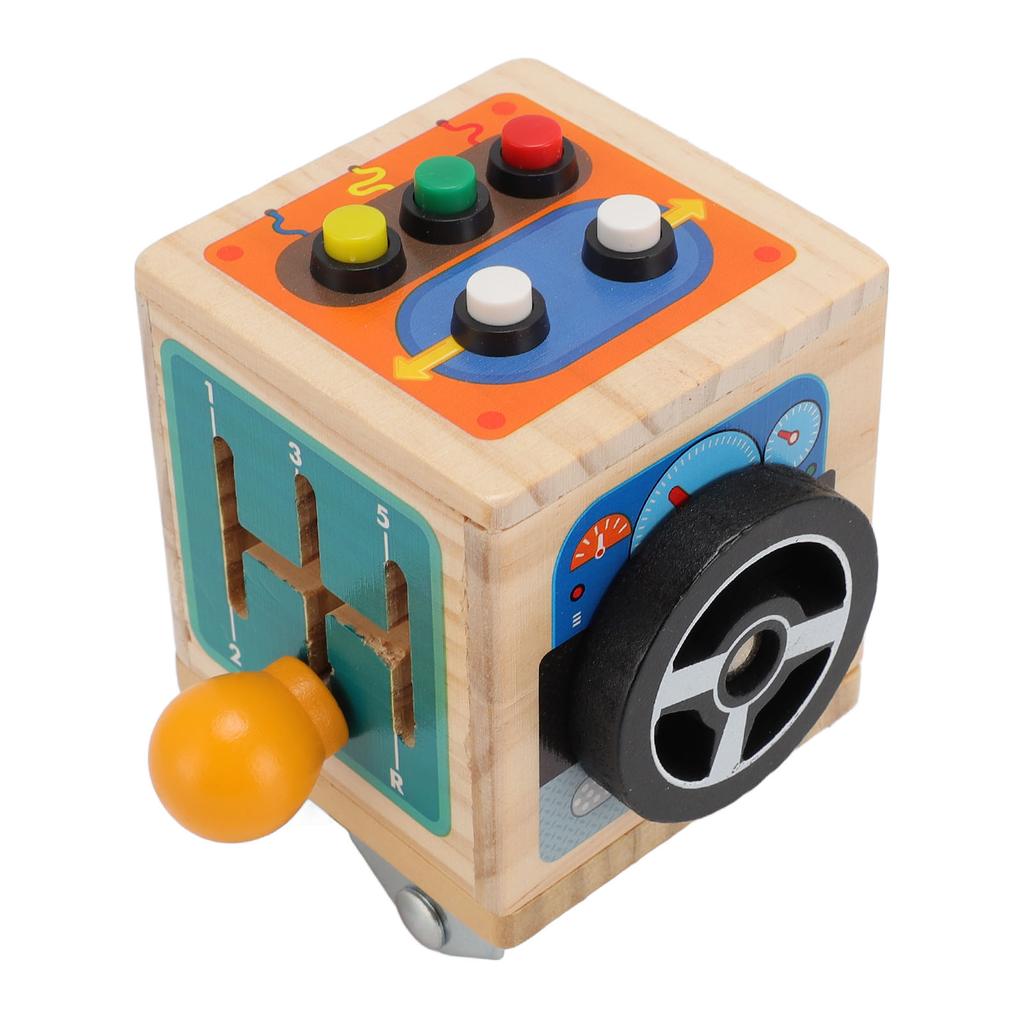 Wooden Activity Cube Board Educational Bus Shape Electronic Switch Simulation Sensory Baby Toy