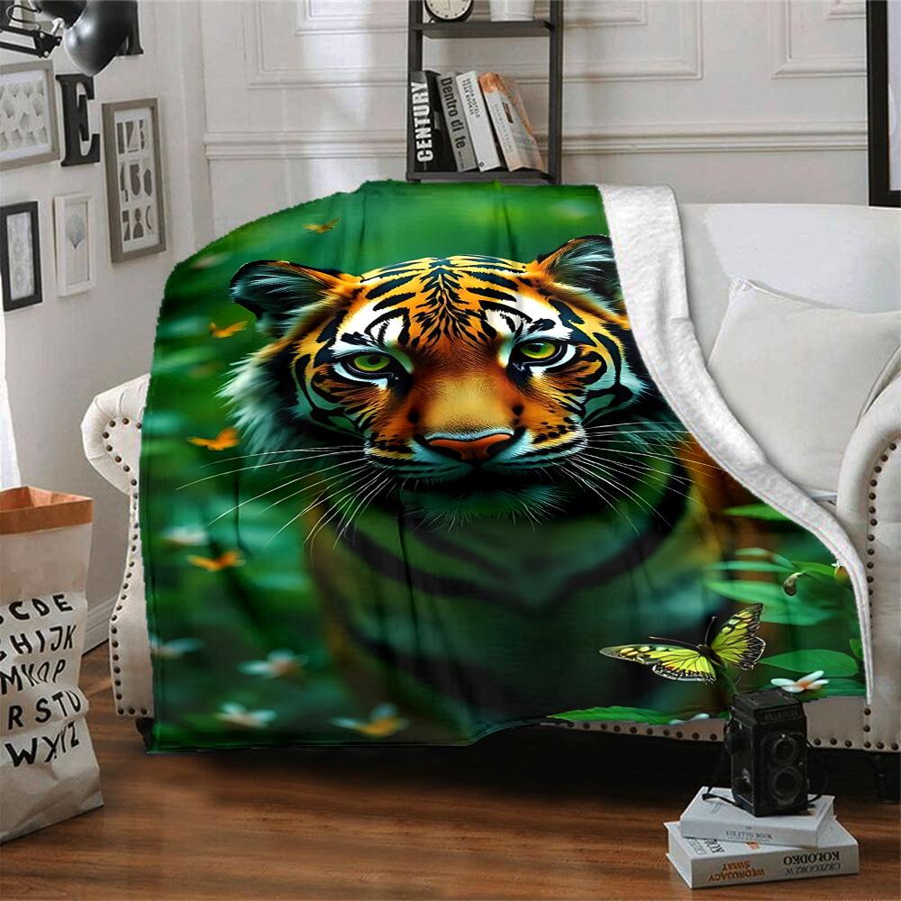 1pc Tiger Print Blanket Warm, Cozy, And Soft, Suitable for Sofas, Beds, Cars, And Office Use.Perfect for Camping And Travel, Making It a Great Gift Fo