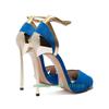 Blue/gold Mixed Color Sandals Peep Toe Suede Cross Strap Stiletto High Heels Women Pumps 2025 Summer Gladiator Shoes