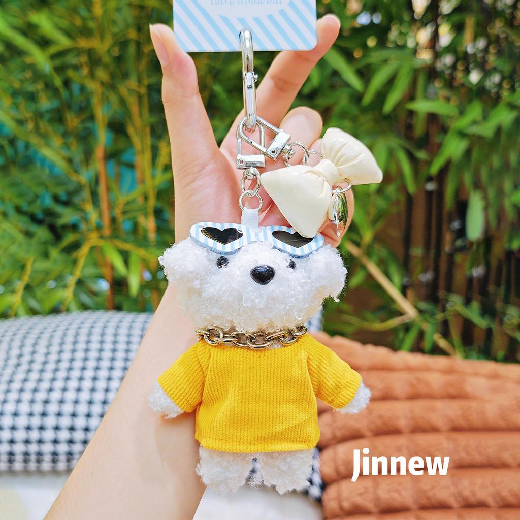 Keyring Plush Dog Wearing Clothes And Sunglasses Design For Backpack Gift Use