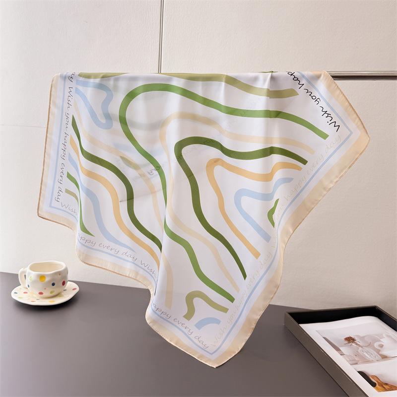 Border floral small square scarf high-end print imitation silk scarf shawl square scarf neck scarf headscarf scarf for women