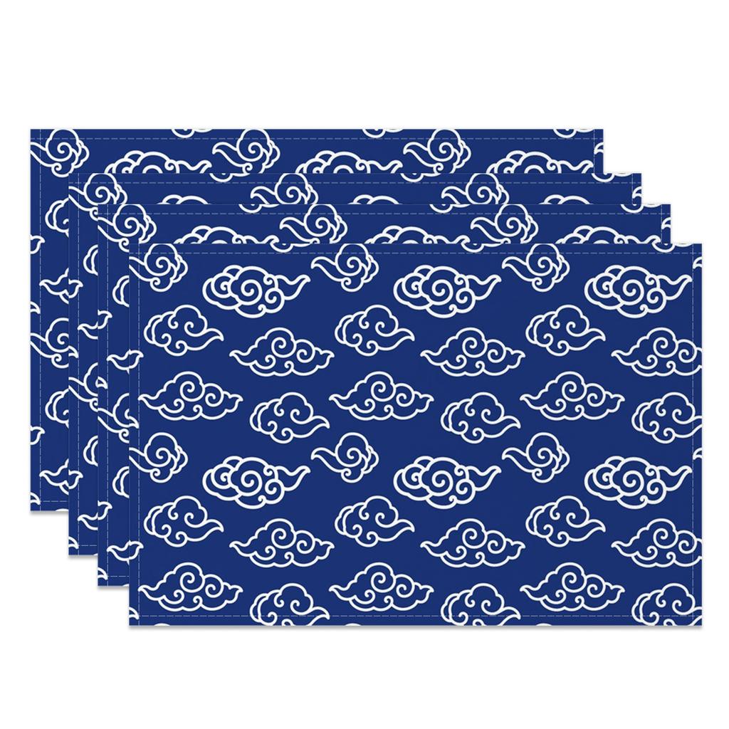 Chinese Blue White Cloud Table Mats Zen Style Cloud Motif Inspired Placemats Waterproof Heat Resistant Dining Decor for Kitchen