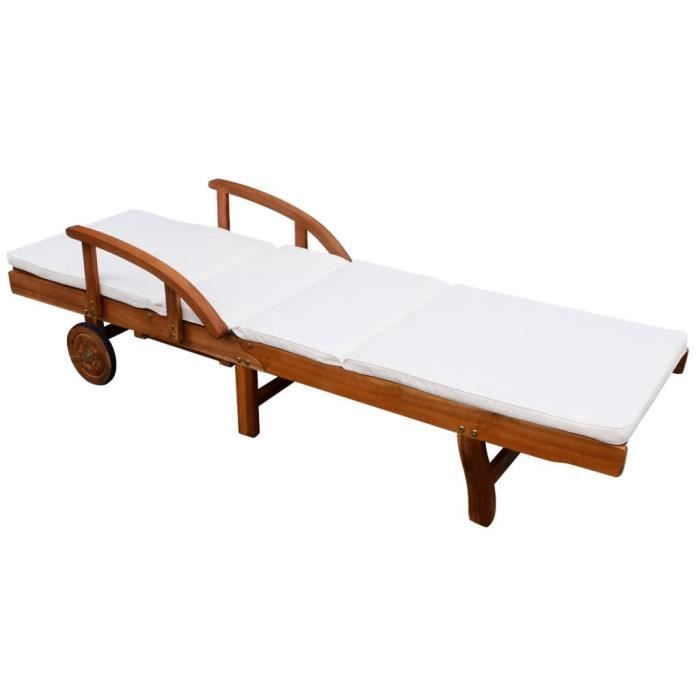 VidaXL Chaise longue avec coussin Bois d'acacia solide