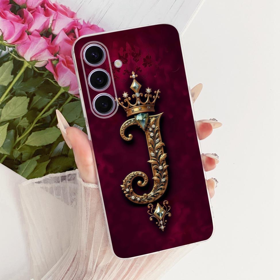 Pouzdro Pro Samsung S24 Kryt Průhledné Luxusní Koruna Písmena A-Z 2D Plochý Vzor Měkké Pouzdro Pro Samsung Galaxy S24 SM-S921B