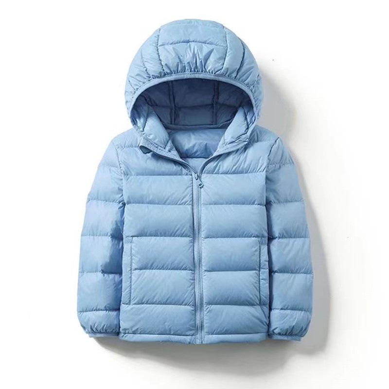 Children's Lightweight Hooded Down Jacket - Solid Color, Winter Style, 90% Down, Medium & Large Sizes