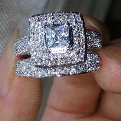 Gorgeous Wedding Set Rings for Women Micro Paved Brilliant Cubic Zirconia 2Pcs Bridal Marriage Engagement Rings Jewelry