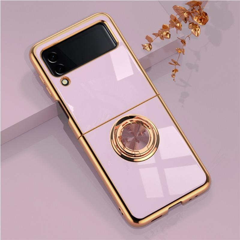 Suitable for Samsung Galaxy Z Flip6 Electroplated Mobile Phone Case ZFlip3 Ring Bracket Magnetic Car Protection Case