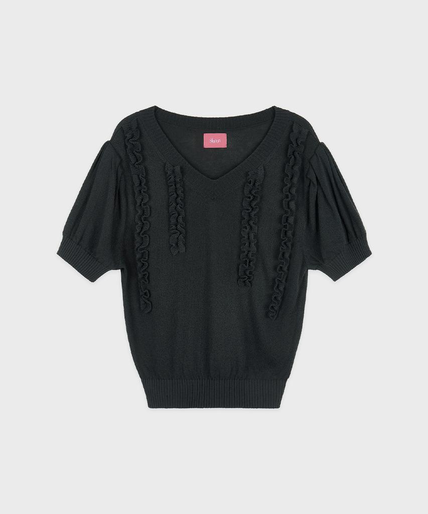 SINOON Puff Ruffle Knit Pullover (Charcoal)