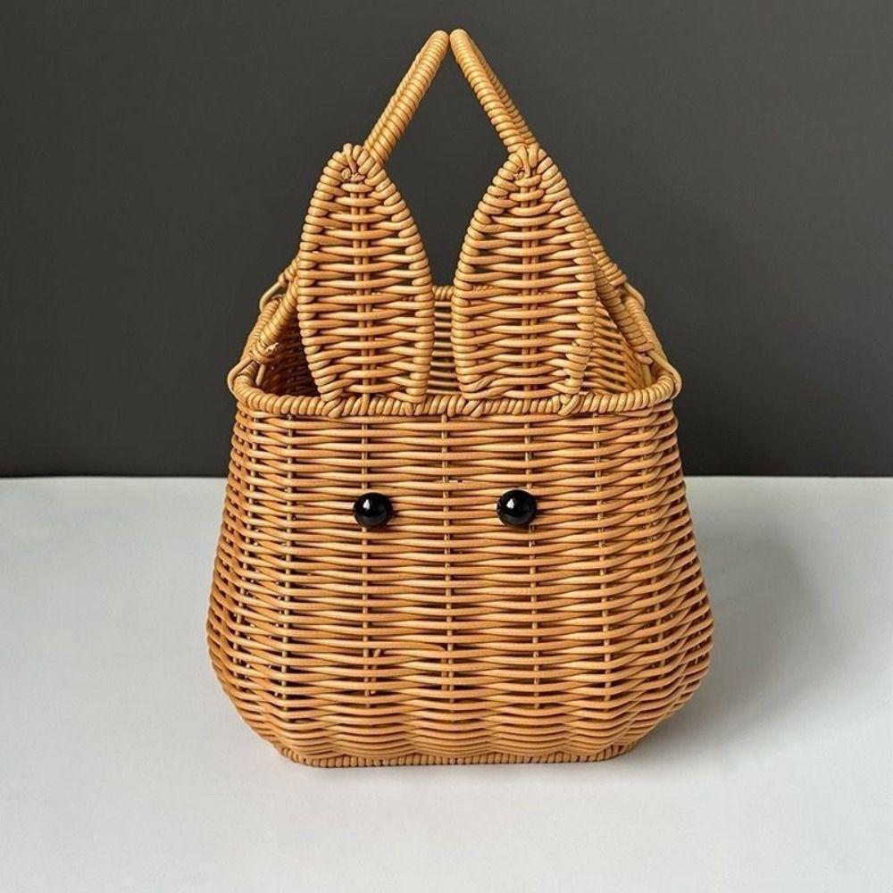 Brown Rattan Hand-Woven Carrying Basket Handmade Fruit Basket Bunny Easter Woven Basket  Restaurant
