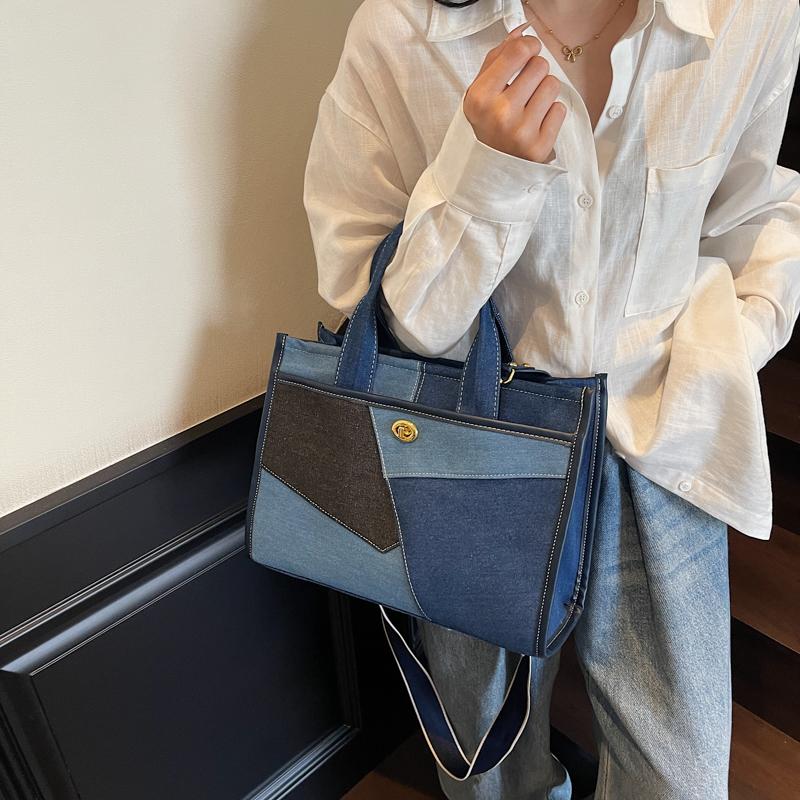 Patchwork Handbag Women's Contrast Color Stitching Shoulder Crossbody Bag Commuter Tote Bag