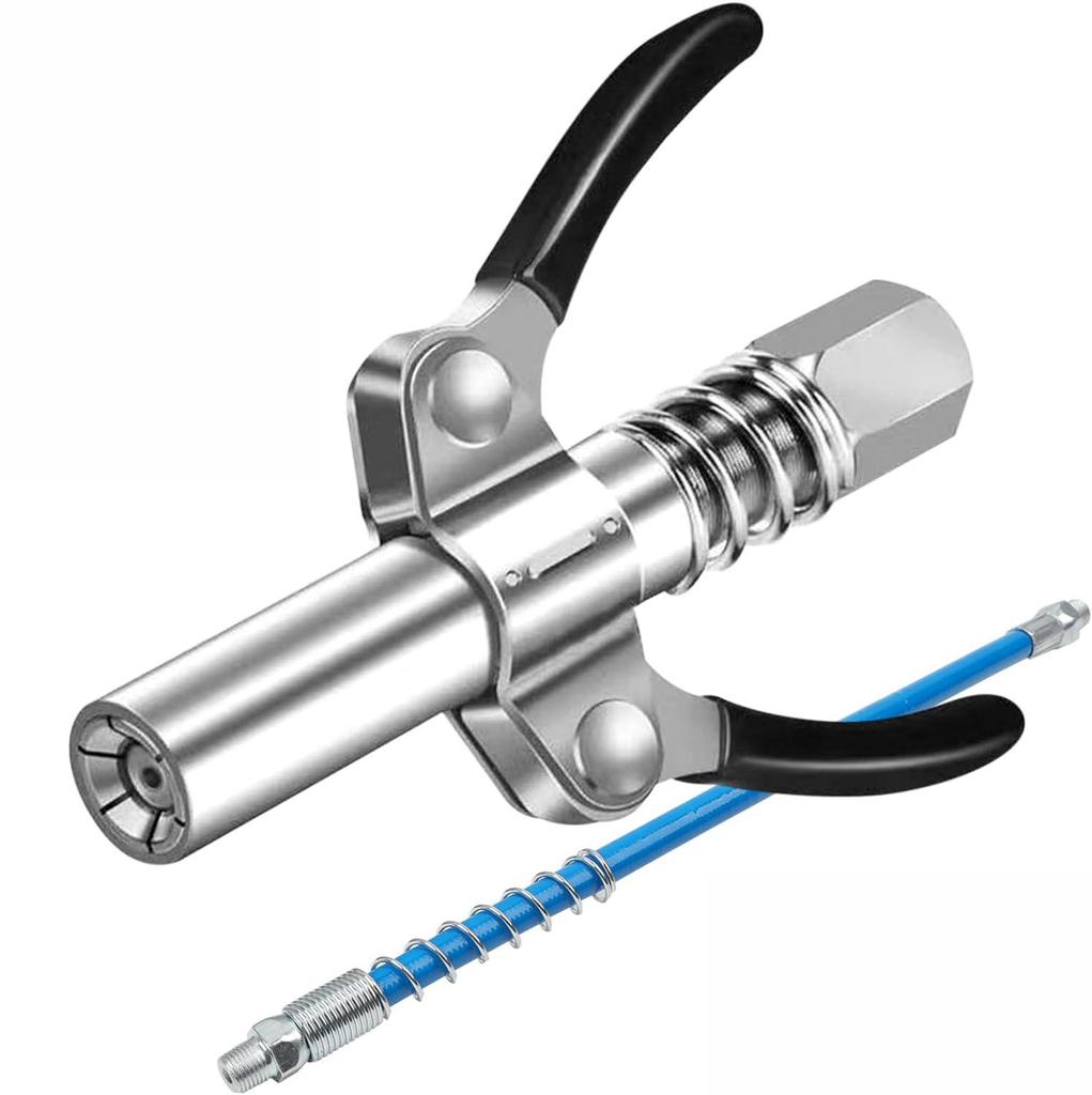 Double-Handle Stainless Steel High-Pressure Grease Gun Nozzle with Explosion-Proof Hose and Flat Oil Injection