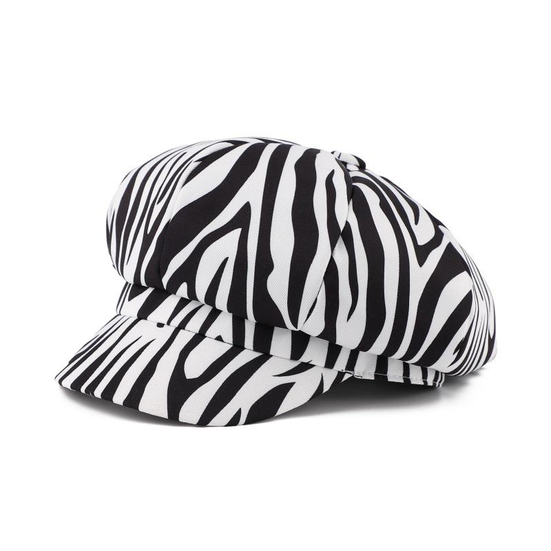 Hat Female summer leopard print zebra pattern octagonal hat duck tongue beret European and American face little painter hat