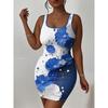 Womens Sleeveless Bodycon Midi Dress With 3D Print Breathable Lightweight Casual Office Wear