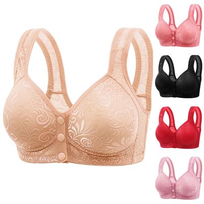 Women's Fashion Non-Steel Ring Front Open Buckle Sexy Lace Vest Type Comfortable Underwear Bra