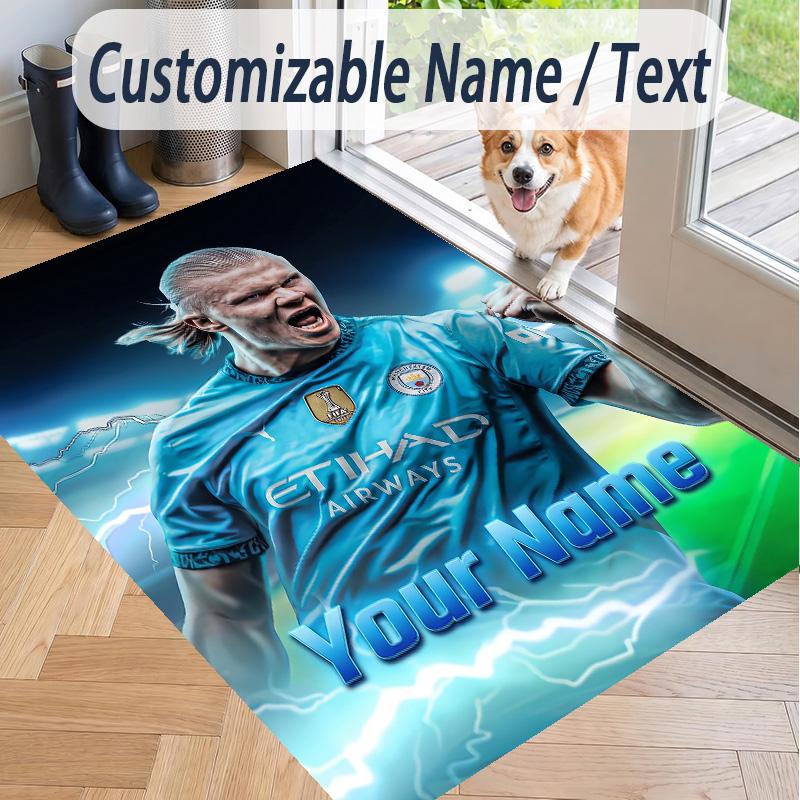 Custom Text Printed Rug Erling Haaland Non Slip Floor Carpet For Home Room Decor