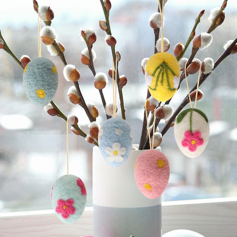 Wool Felt Foam Easter Eggs Happy Easter Decorations Painted Flower Dot Eggs Pendant Diy Craft Kids Gift Home Decor