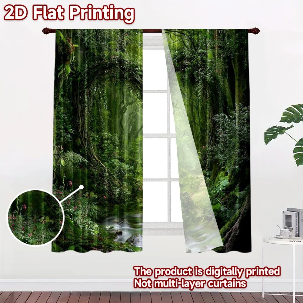2D Flat Printing 2pcs Curtain Window Curtains Forest Heart Path Digital Printed Polyester Drapes Festive Curtains Perfect for