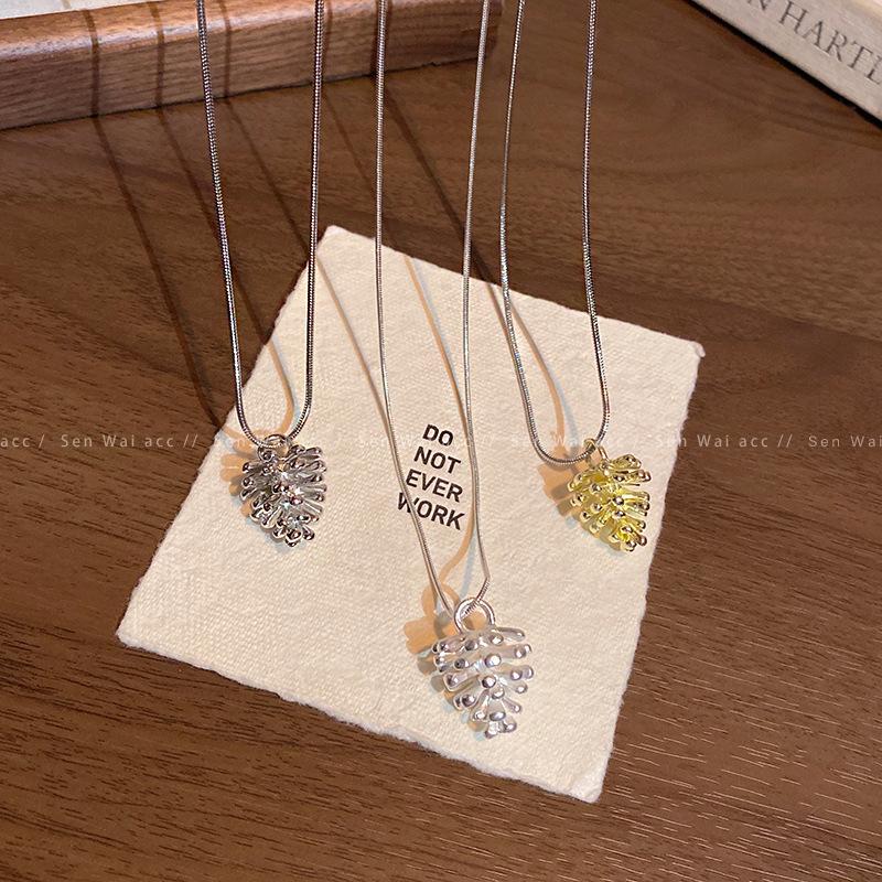 Korean ins silver pine cone long pull necklace retro light luxury niche sweater chain