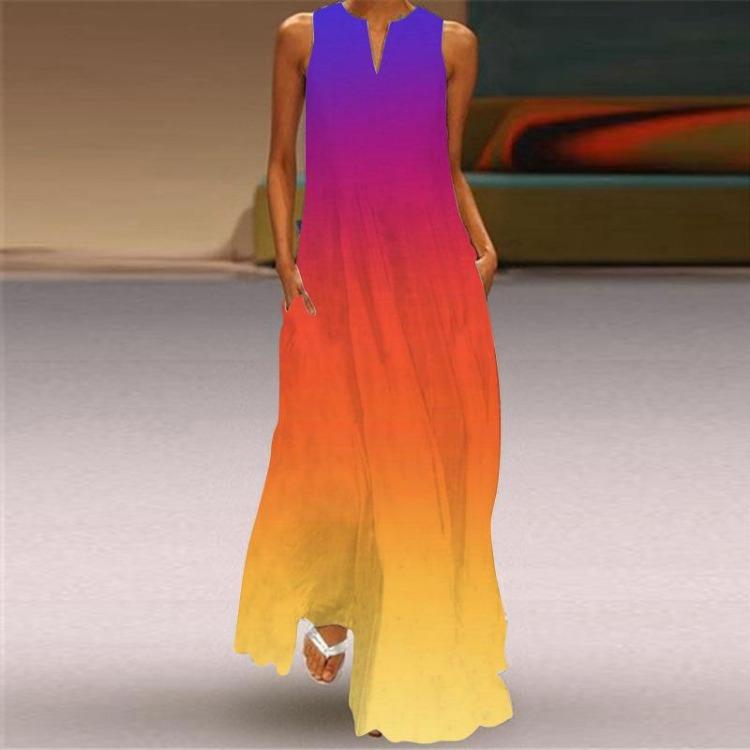 New Spring Summer Women Long Skirt Dress European American Fashion Print Pocket Design