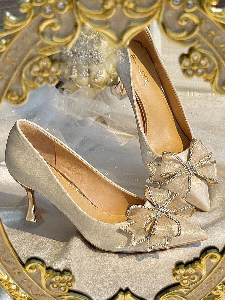 

Новые атласные туфли-босоножки с бантом из стразов на высоком каблуке-шпильке в сказочном стиле, римские туфли 40
