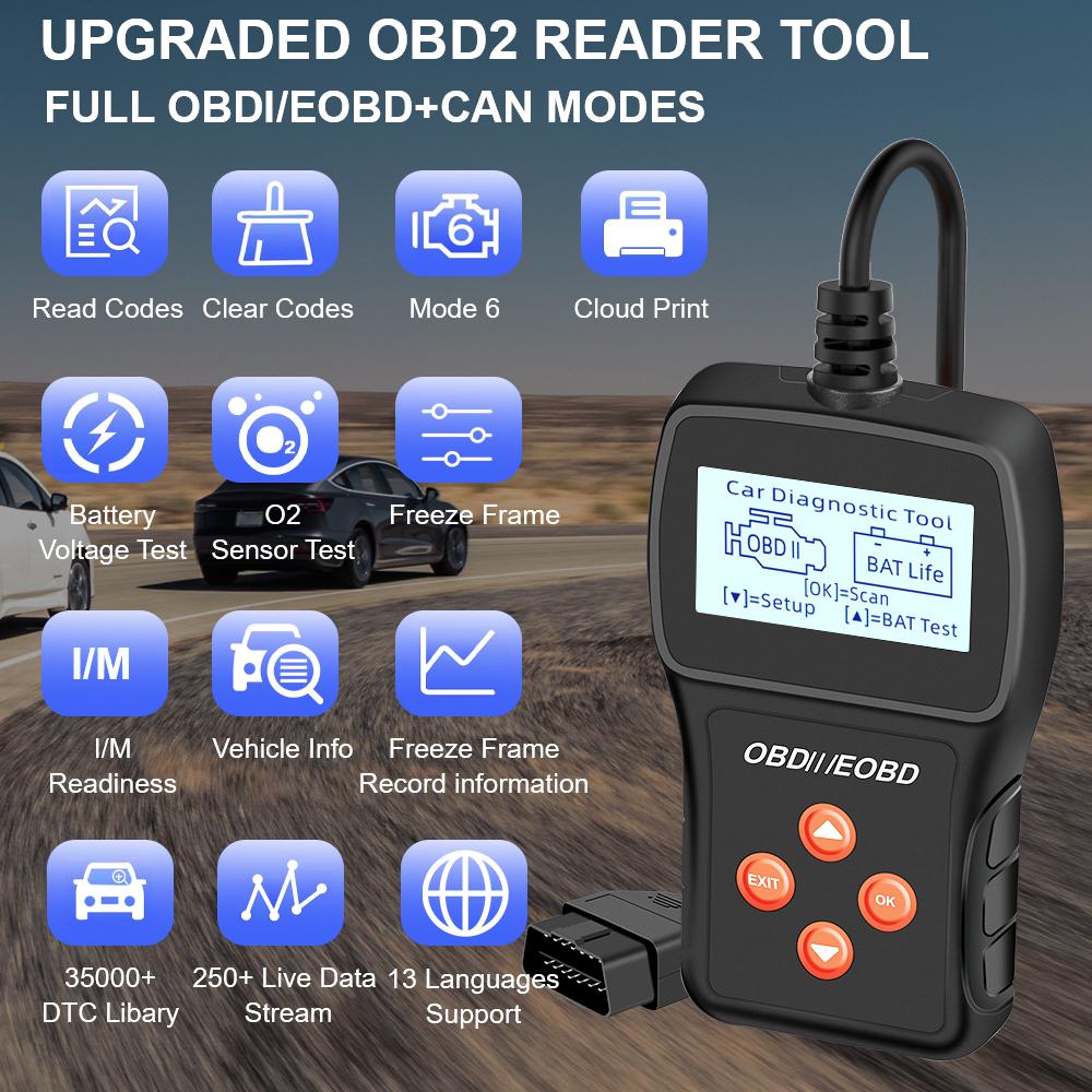 Live Data Code Reader MS309PRO Battery Tester Car Diagnostic Tool Read Vehicle Information Check Engine System Multi-language OBD2 Scanner