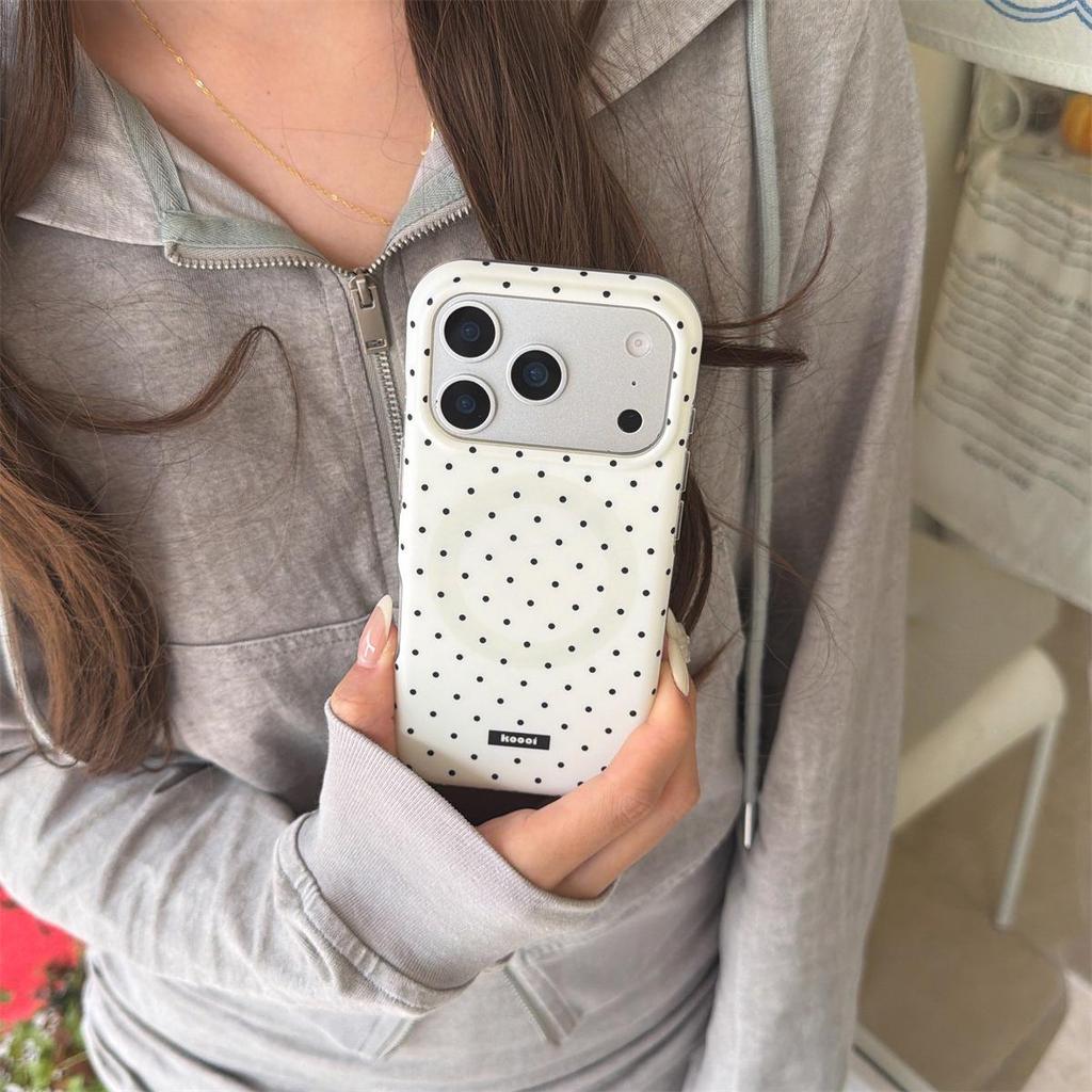 Magnetic Powder Blue & White Polka Dot iPhone 14/13 Compatible ProMax Case with Round Edges