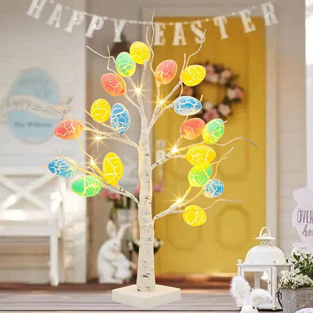 60cm Led Tree Light Battery Power Supply With Home Easter Eggs Easter Desktop Ornaments Hanging Tree Lighting Decorations Gift
