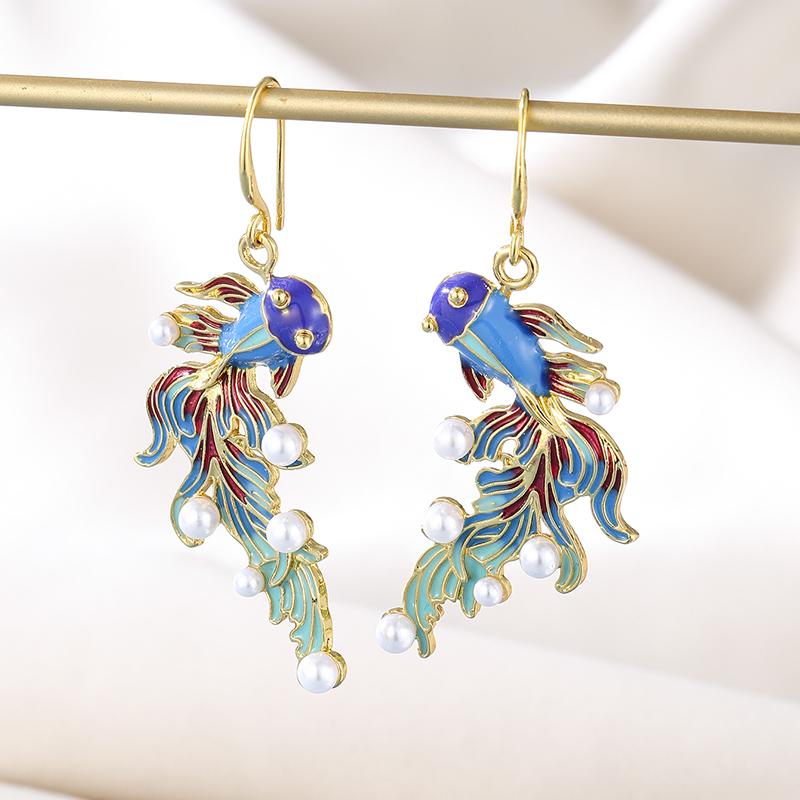 Уникальные цветные серьги-подвески в стиле рыбок с имитацией жемчуга, женские ретро-этнические аксессуары для праздника, подарки