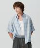 Beyond Closet [Collection Line] Lux Fabric Check Short Sleeve Shirt Sky Blue