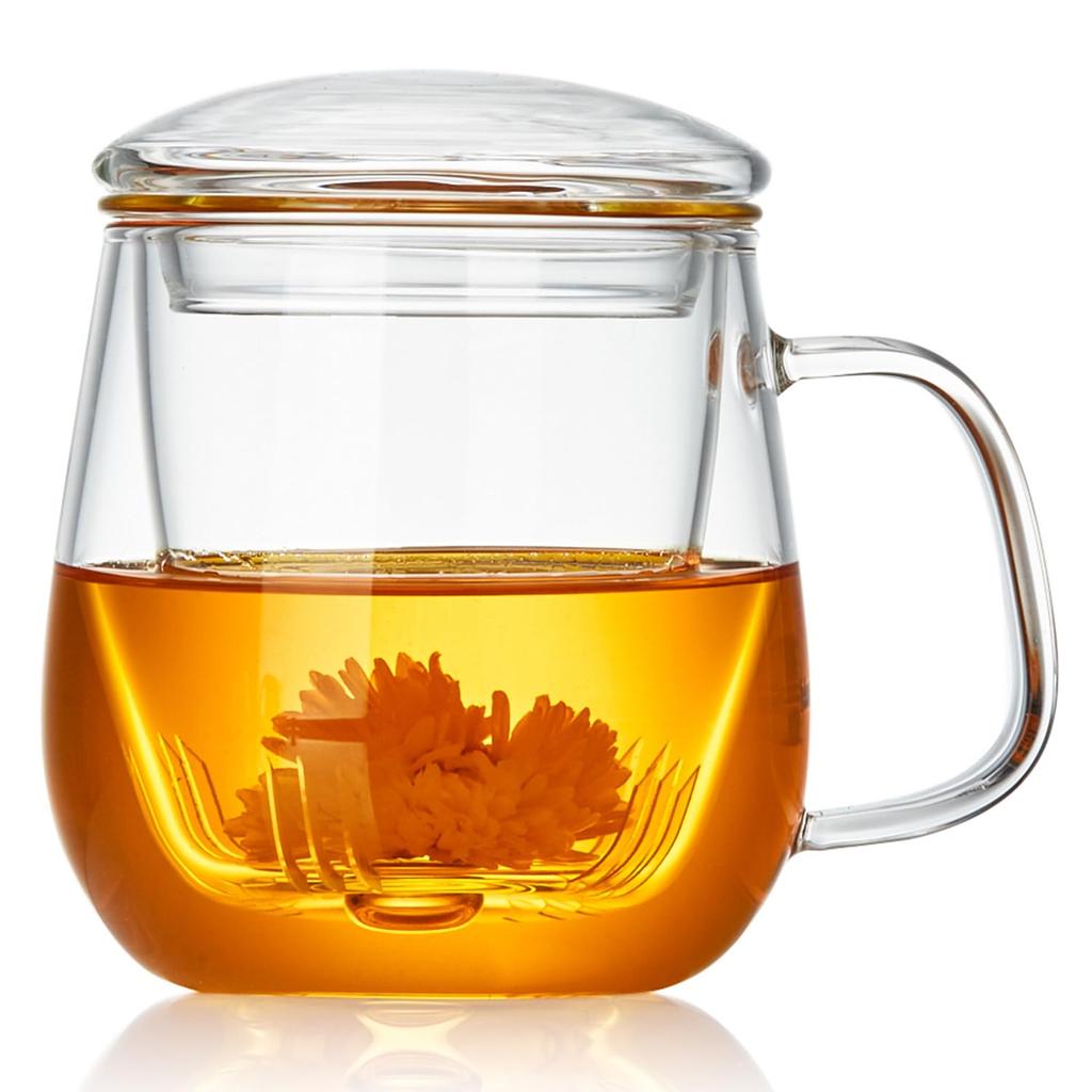 Pokaro Tea Mug with Strainer, Heat-Resistant Glass Teacup, 520ml, Clear, with Lid, Stovetop and Microwave Safe, Perfect for Tea, Loose Tea, Craft
