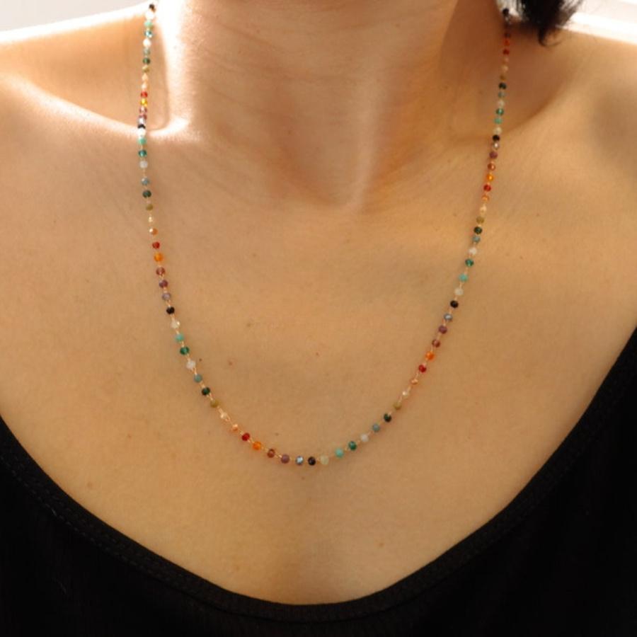 1pc Colorful Gem Bead Necklace, Fashion Adjustable Length - Trendy Jewelry Gift for Women