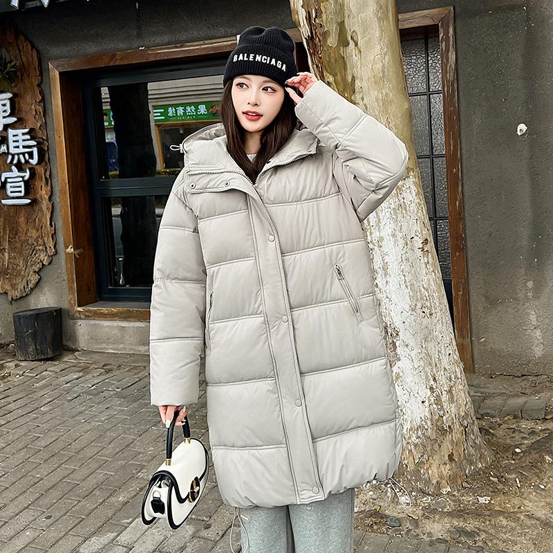 Russia thickened winter long knee cotton clothes women's Korean version thickened hooded simple bread clothes winter coat