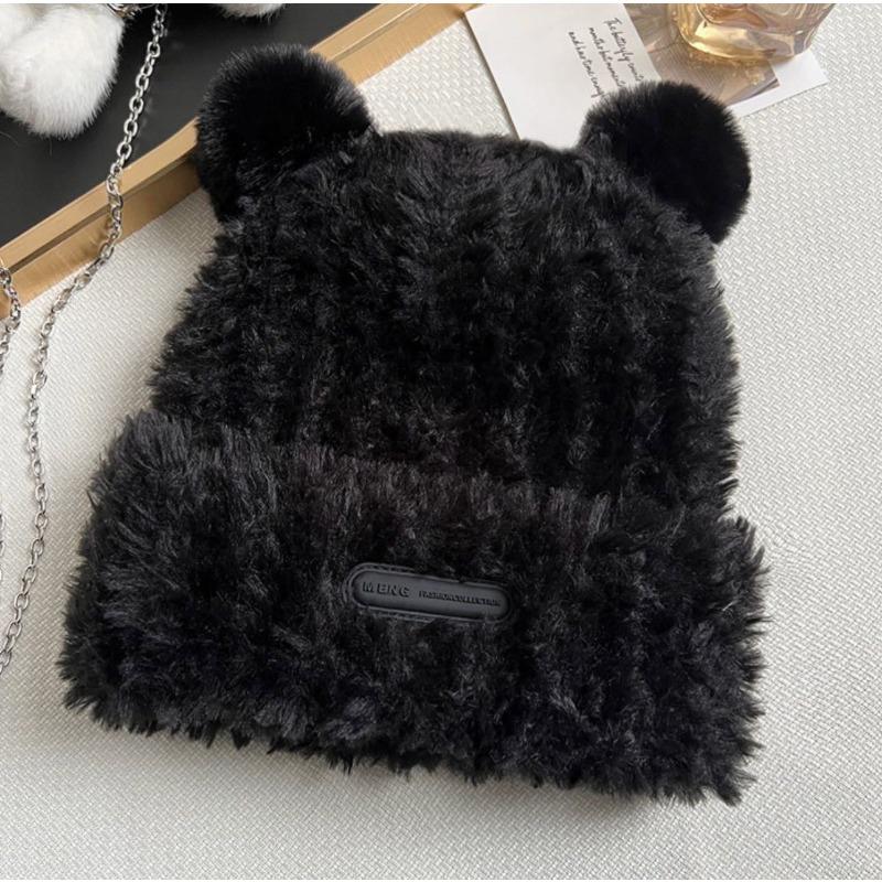 Winter Bear Ear Thermal Hat New Plush Women's Hat Loose Fashion Face Small Pullover Hat
