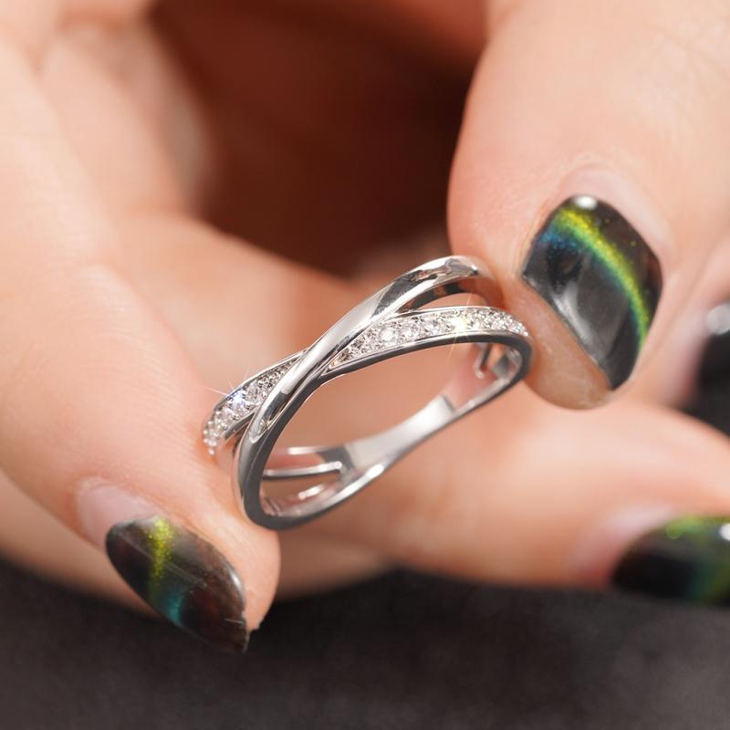 

CAOSHI Double Layer Cross Design Minimalist Rings Classics Copper Color Engagement Wedding Accessories for Women Fashion Zircon 6
