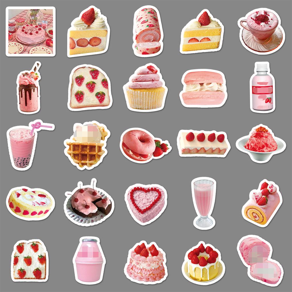 50-piece Set of Sweet-themed Doodle-style Personalised Cake-patterned Water Bottle Luggage Waterproof Stickers