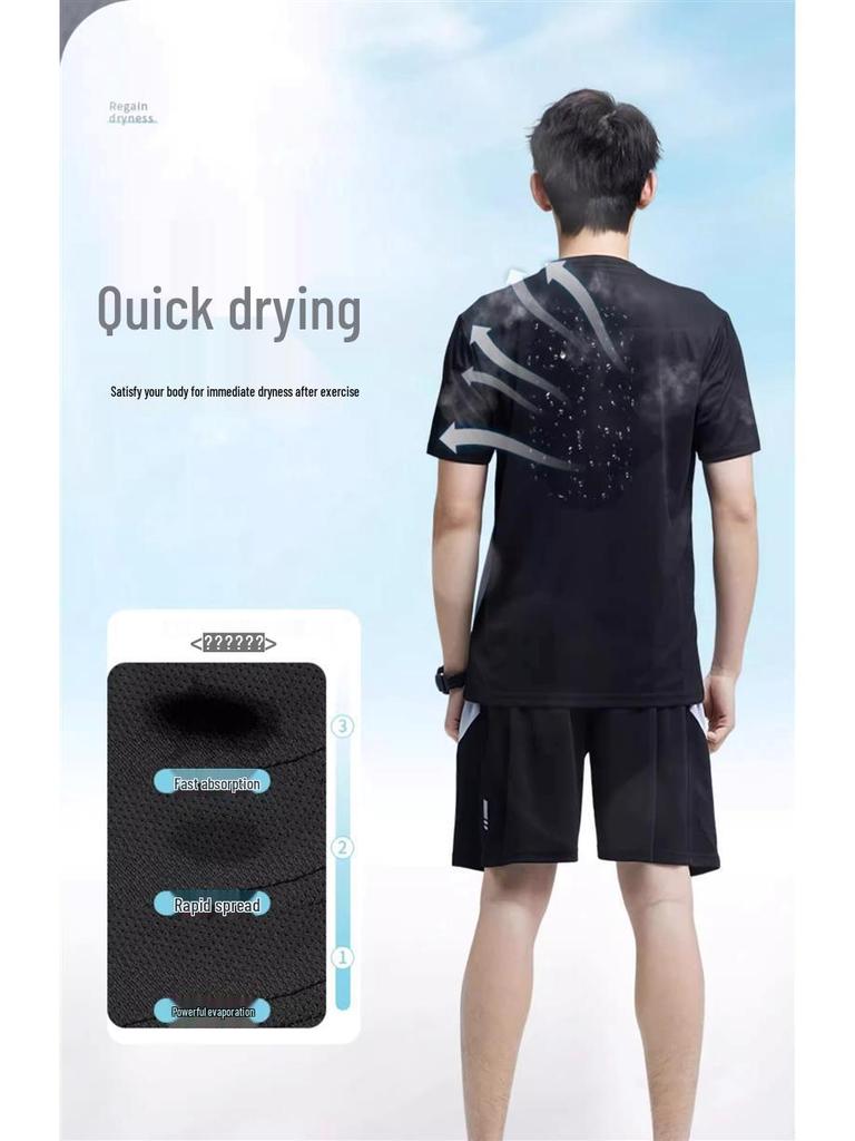 Herren Schnelltrocknendes Eisseiden Sportset: Atmungsaktives, lockeres, kurzärmeliges Lauf-/Fitness-Outfit für den Sommer.