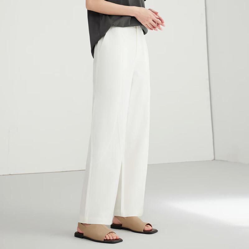 Elva' Island White High-Waist Straight-Leg Casual Pants