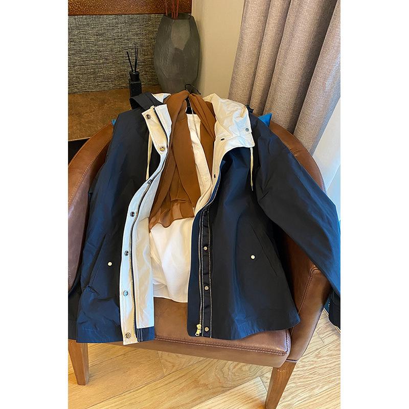 

Тренч с капюшоном женский маленький весенне-осенний женская одежда новый женский весенне-осенний короткий с чувством дизайна XL тёмно-синий