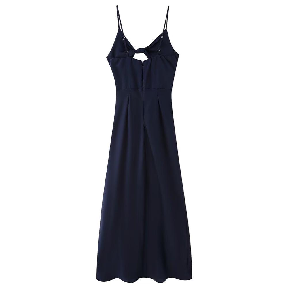 2025 Spring/Summer Women's Slim Twist Cutout Spaghetti Strap V-Neck Dress