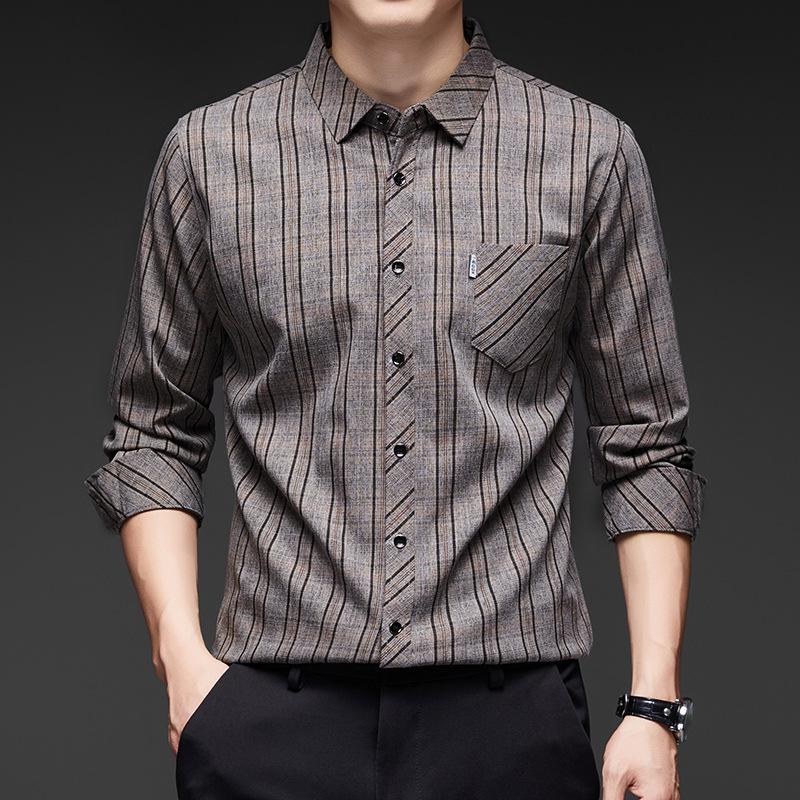 Men S Long Sleeve Striped Cotton Linen Blend Shirt For Autumn