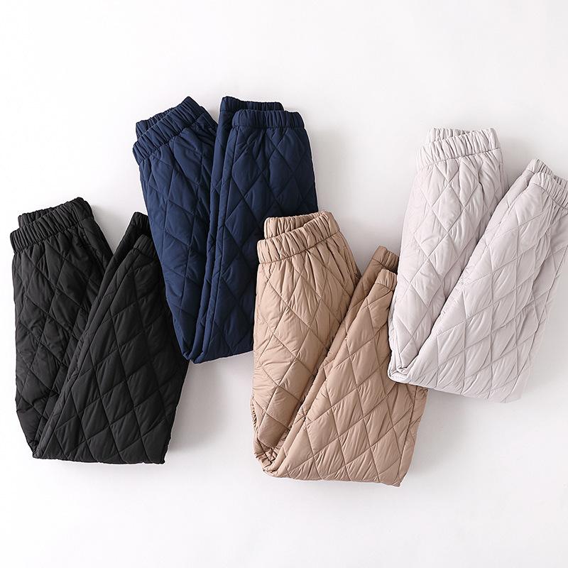 Women's Autumn Winter Wide Leg Down Cotton Pants Thickened Warm Casual Straight Trousers Plus Size Outside Wear Pants for Middle-aged and Elderly