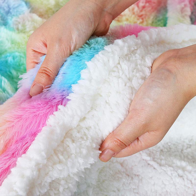 Soft Rainbow Plush Faux Fur Throws Bed Blankets Soft Cozy Warm Fluffy Comfortable Blankets