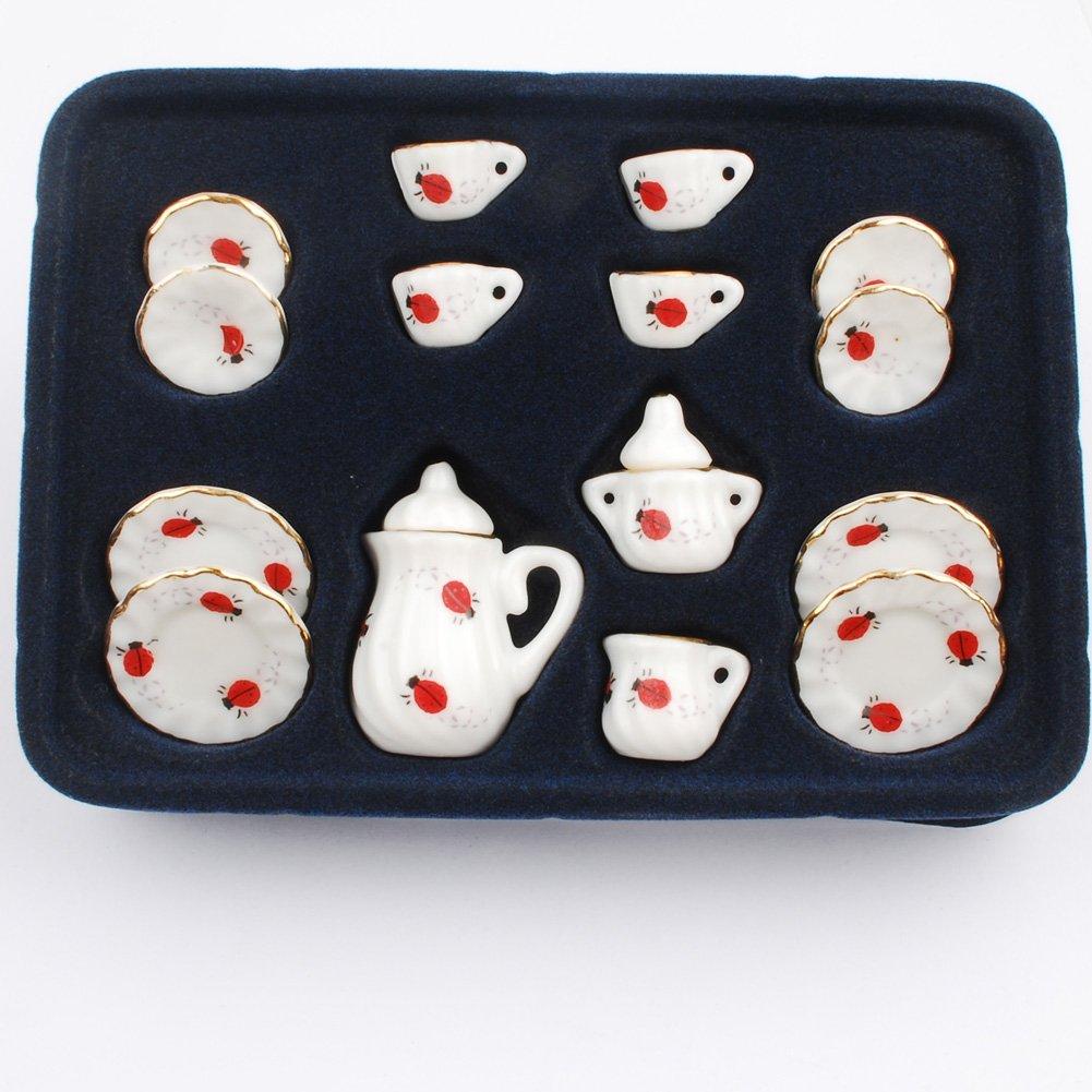 Newone 1 Set of 15 Cute Ladybug Ceramic Cups Cute Sweet Decorating Dollhouse Kit Dollhouse Kitchen Accessories