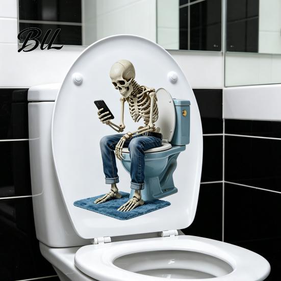 Bathroom Toilet Seat Decals Funny Skeleton Cover Sticker, Self-Adhesive Waterproof Sitting On Quick Home Transformation Stickers Lid Decal,