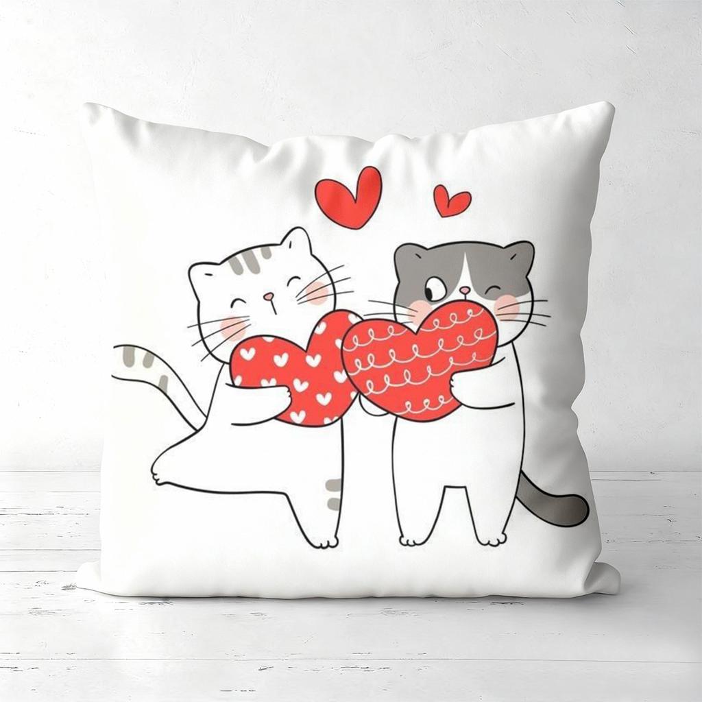 Cute Cat Valentine's Day Love Pattern Throw Pillows Polyester pillowcase, sofa decorative cushion cov Headboard Pillow