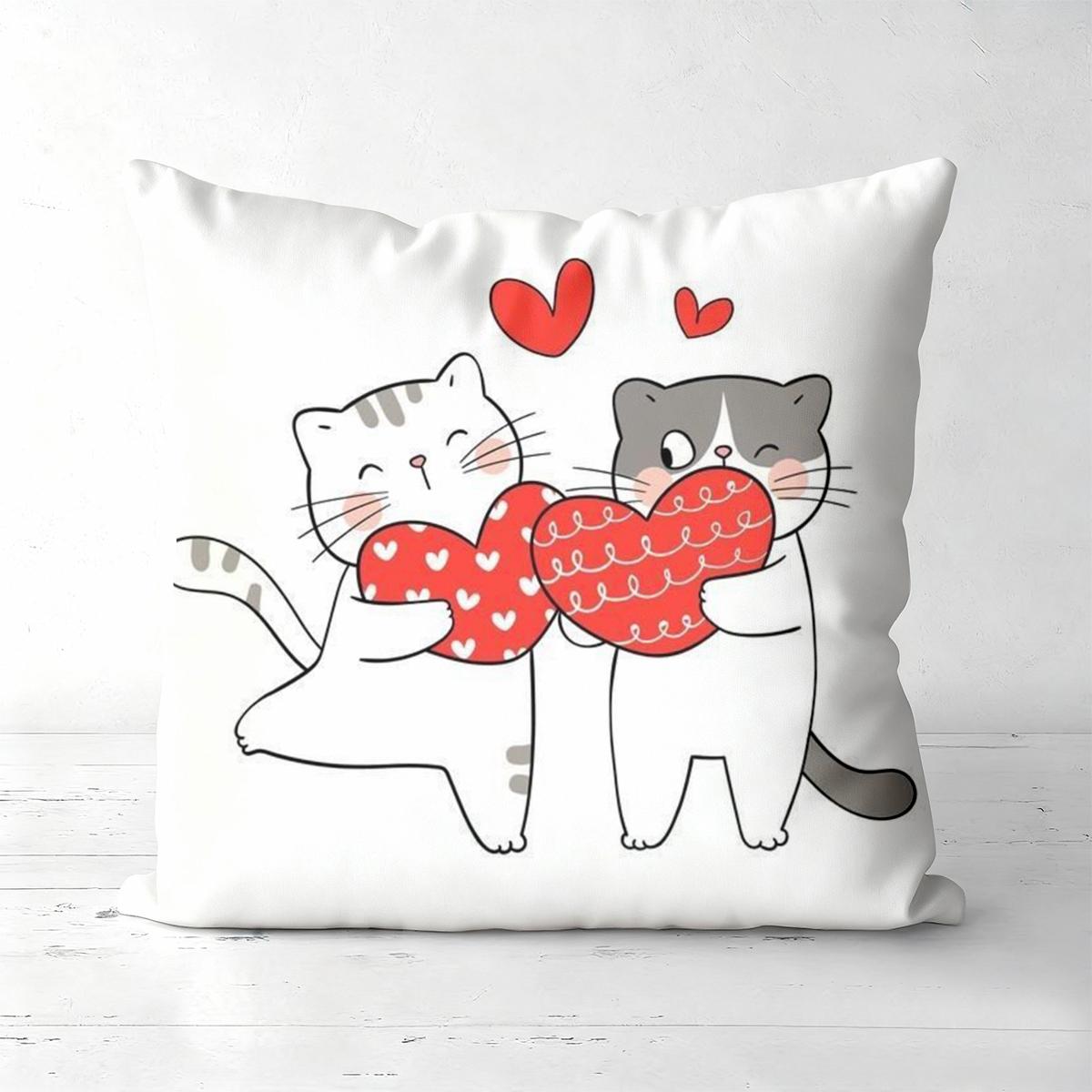 Cute Cat Valentine s Day Love Pattern Throw Pillows Polyester pillowcase, sofa decorative cushion cov Headboard Pillow 45x45cm
