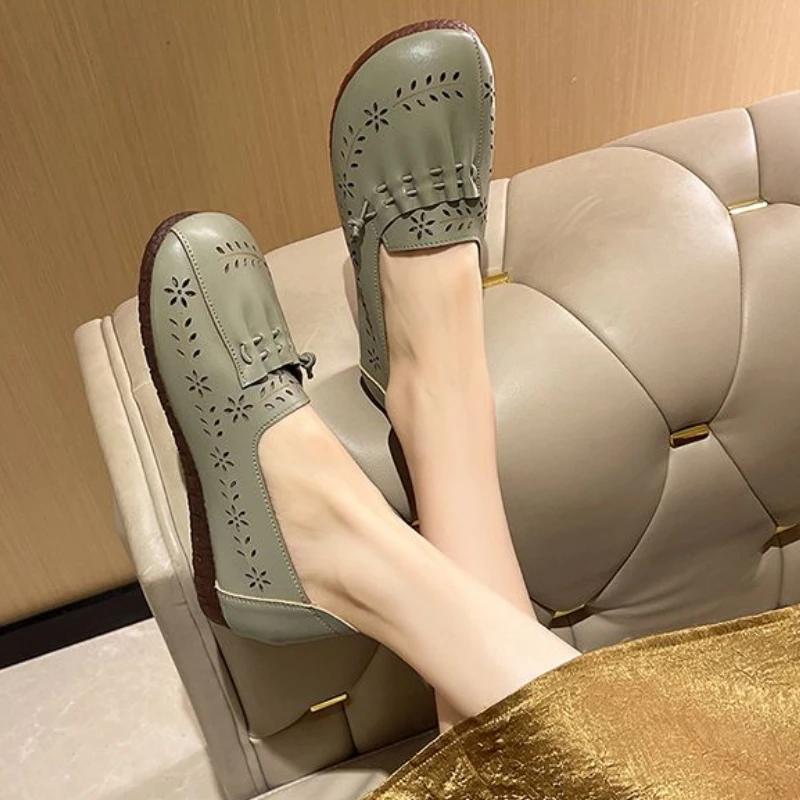 Fashion Green Moccasins White Shoes for Women Low Heel Elegant Woman Flats Dress Fashionable Cheap Clearance Y2k Price Social Wholesale