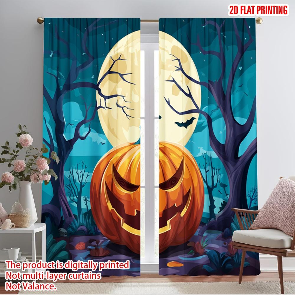 

2pcs,2D plane printing Light Filtering Curtains halloween pumpkin (4) 100% Polyester (without rod) Festive Ldeal for Bedroom and 52.50×116.00 CM 2pcs