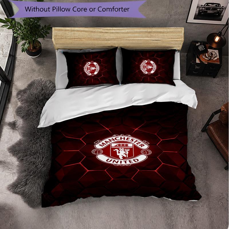 Manchester United FC Themed Bedding 3Pcs Duvet Cover Set Decorative Bed Linen For Teen Room Home Decoration